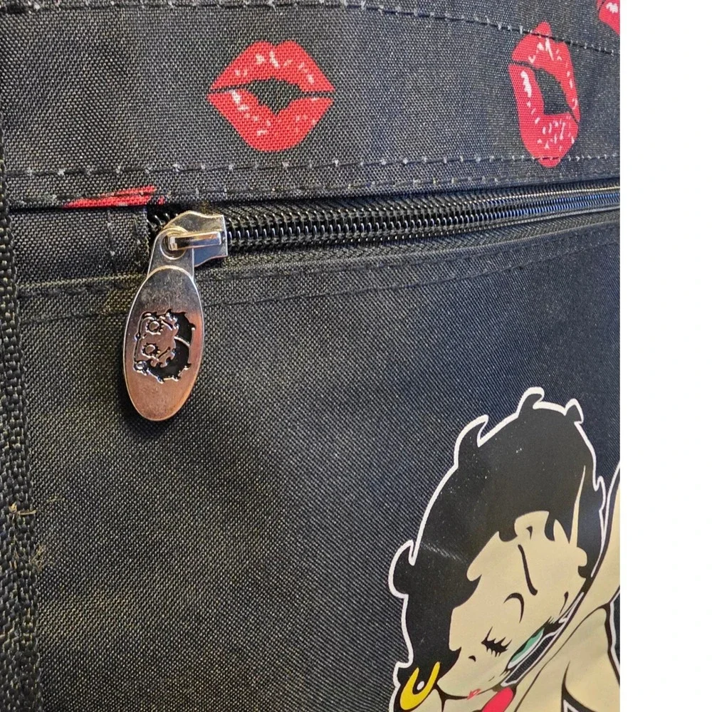 Betty Boop Black Canvas Tote Bag Red Lips‎ Graphic Shoulder Bag 2014 Licensed